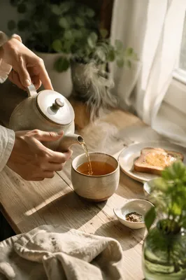 Peaceful Morning Tea Pouring by Sunlight