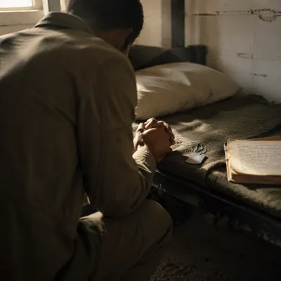 Soldier Kneeling in Prayer by Dog Tags