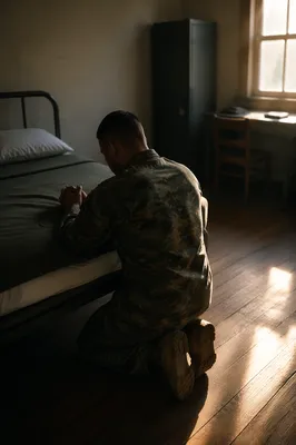 Soldier Kneeling in Morning Prayer