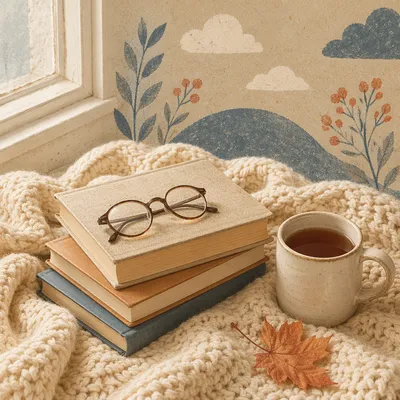 Cozy Books and Glasses Reading Flat Lay