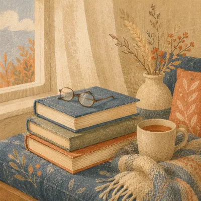 Cozy Books and Glasses Reading Nook