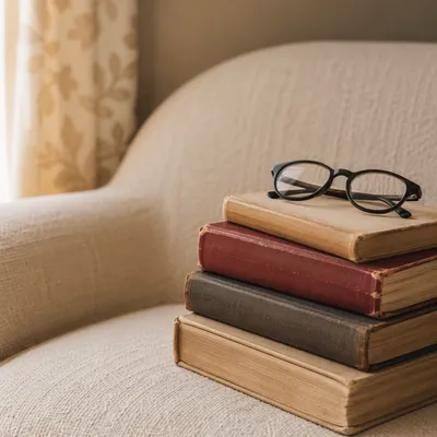 Cozy Books and Glasses on Sofa