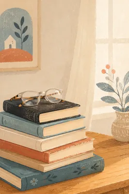 Cozy Books and Reading Glasses Still Life