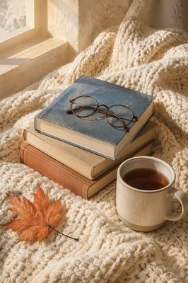 Cozy Books and Glasses on Knit Blanket