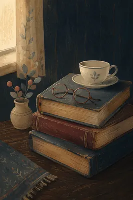 Cozy Reading Nook with Books and Glasses