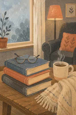 Cozy Books and Glasses by Window