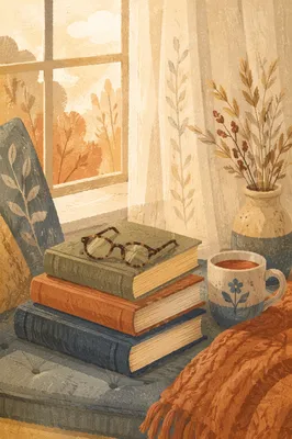Cozy Books and Glasses Reading Nook