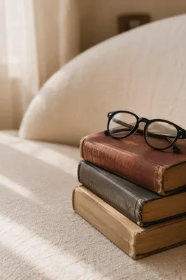 Cozy Books and Glasses on Sofa