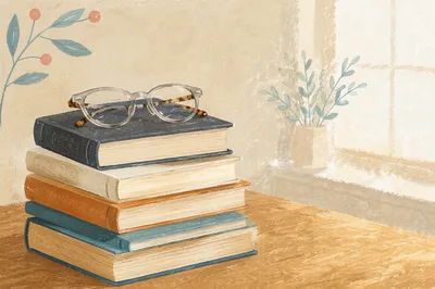 Cozy Books and Reading Glasses Still Life