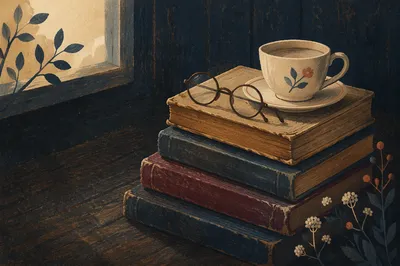 Cozy Books and Reading Glasses Still Life