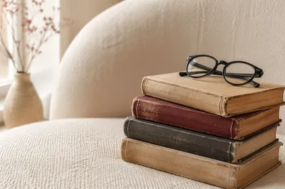 Cozy Books and Glasses on Sofa