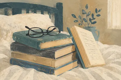 Cozy Books and Glasses Morning Still Life