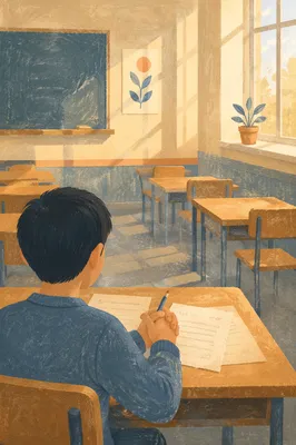 Student Praying Quietly Before Classroom Exam