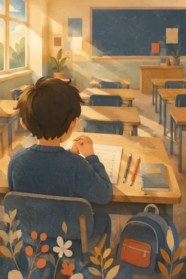 Student Praying Quietly Before Classroom Exam