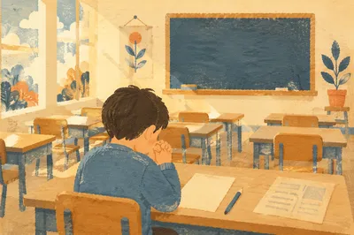 Student Praying Quietly Before Classroom Exam