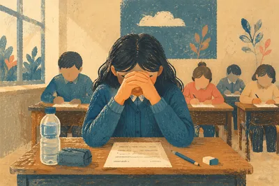 Praying Student Before Classroom Exam