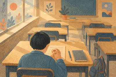 Student Praying Before Morning Exam