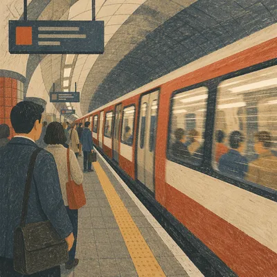 Red Subway Train at Busy Platform