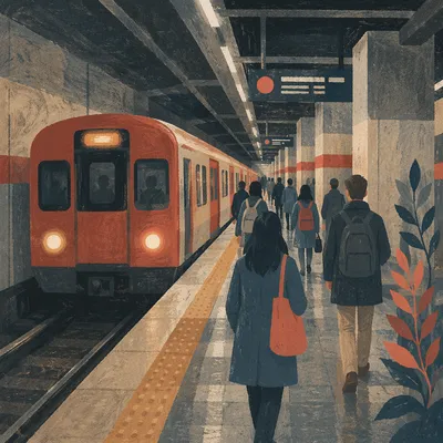 Red Subway Train at Urban Platform