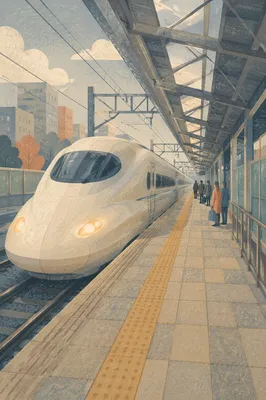 High-Speed Train Arriving at Urban Platform