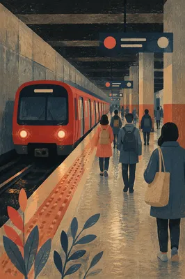 Red Subway Train at Urban Platform