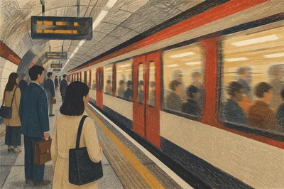 Red Subway Train Arriving at Platform