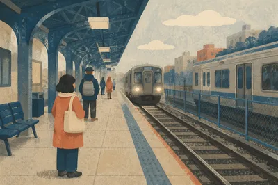 Calm Morning Subway Platform Arrival Scene