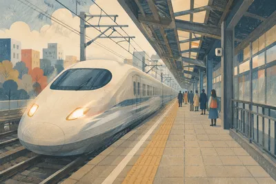 High-Speed Train Arriving at Urban Platform