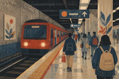 Red Subway Train at Urban Platform