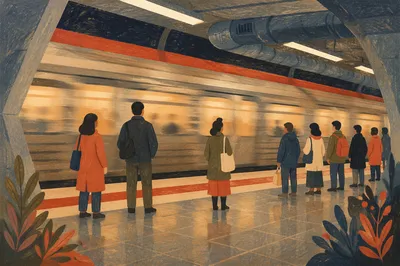 Evening Subway Arrival at Urban Platform