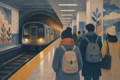 Early Morning Subway Platform Arrival Scene