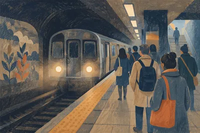 Early Morning Subway Platform Arrival Scene