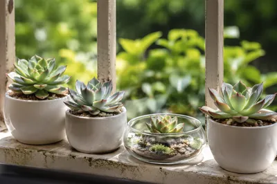 Sunlit Succulent Terrarium on Cozy Window Ledge
