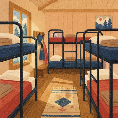 Quiet Summer Camp Cabin Bunk Room