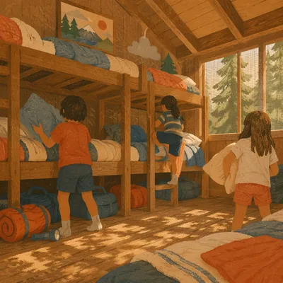 Cozy Summer Camp Cabin Bunk Bed Scene