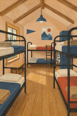 Quiet Summer Camp Cabin Bunk Room