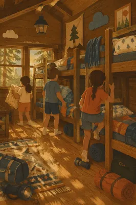 Cozy Summer Camp Cabin Bunk Bed Scene