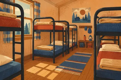 Quiet Summer Camp Cabin Bunk Room