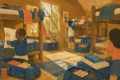 Summer Camp Cabin Bunk Beds Morning
