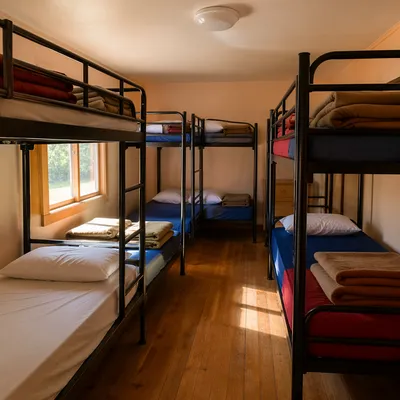 Quiet Summer Camp Cabin Bunk Room