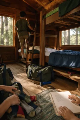 Cozy Summer Camp Cabin Bunk Bed Scene