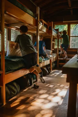 Kids Settling Into Summer Camp Cabin Bunks