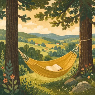 Summer Hammock Resting Beneath Pine Trees