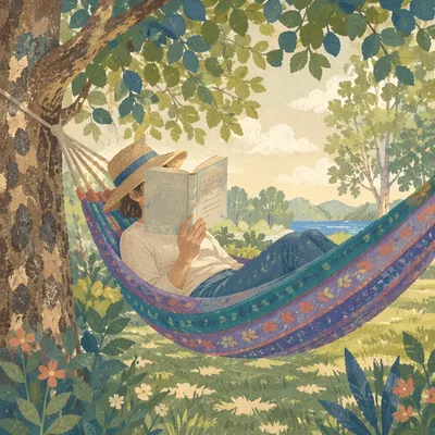Relaxing Summer Hammock Reading Under Trees