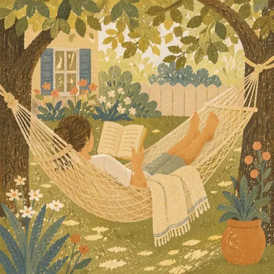 Peaceful Summer Hammock Reading Under Trees