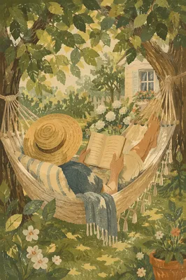 Summer Hammock Reading Beneath Shade Trees