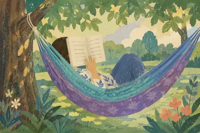 Summer Hammock Reading Under Shade Trees