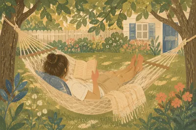 Peaceful Summer Hammock Reading Under Trees