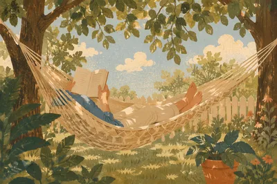 Peaceful Summer Hammock Reading Under Trees