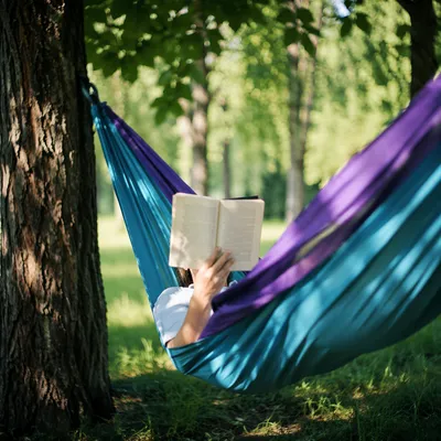 Relaxing Summer Hammock Reading in Shade